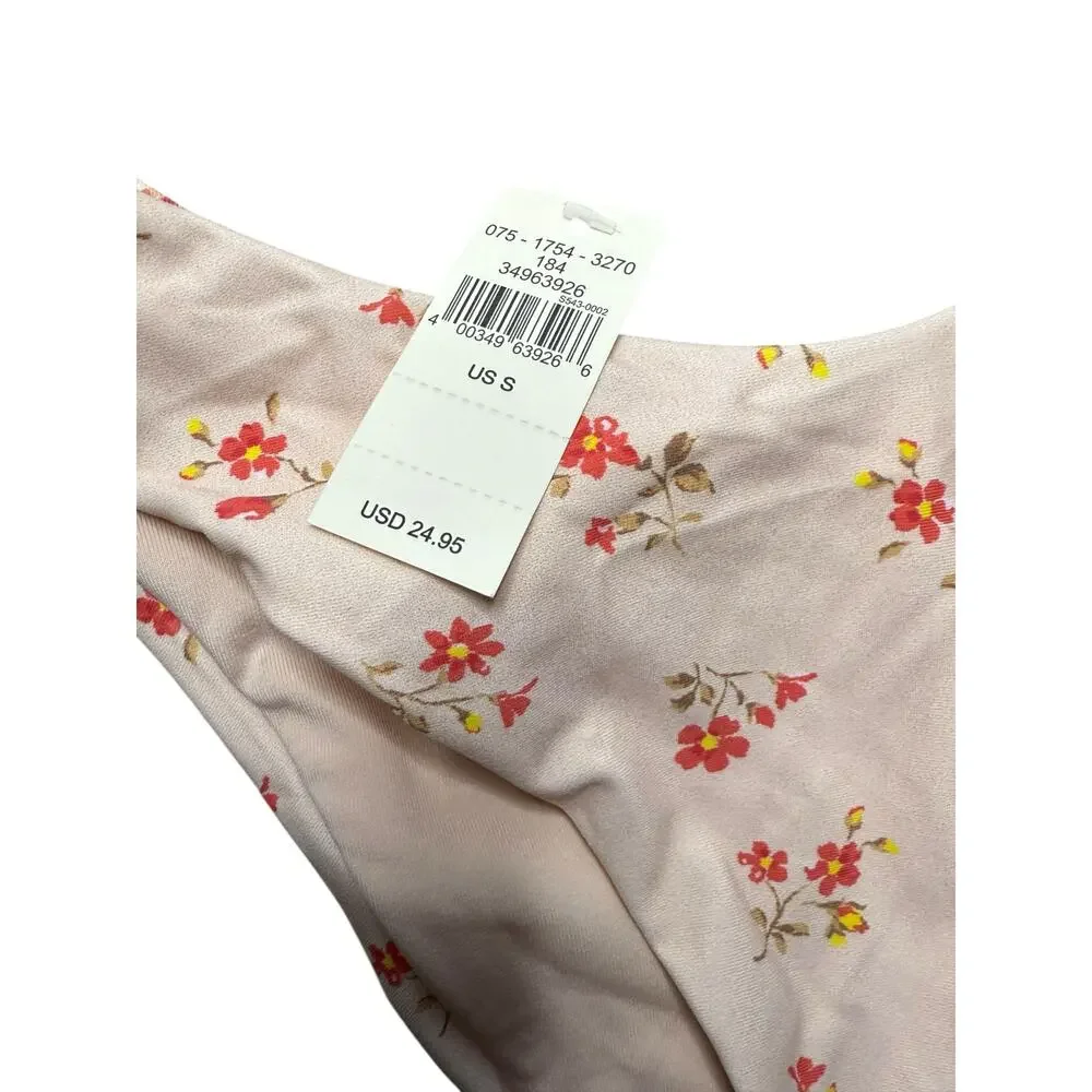 Aerie Two Piece Swimsuit Bikini Bandeau Top Cheeky Bottoms Ditsy Floral Pink S
